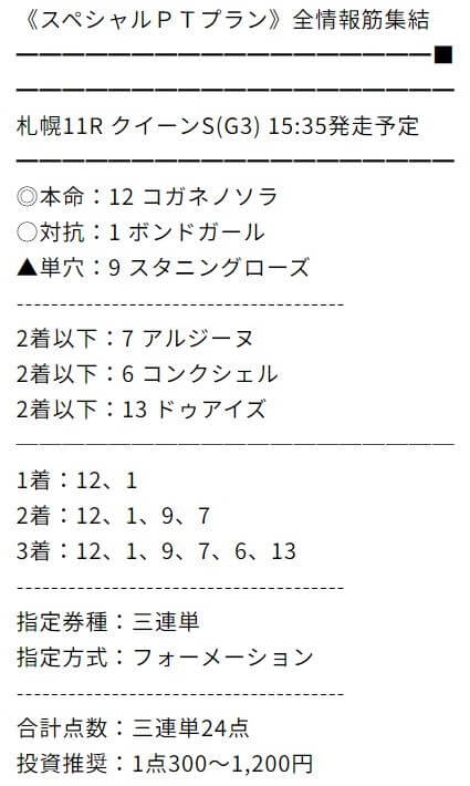 万馬券マスターズ　7月28日札幌11R