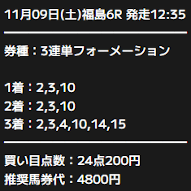 ONEの買い目2024年11月09日福島06R